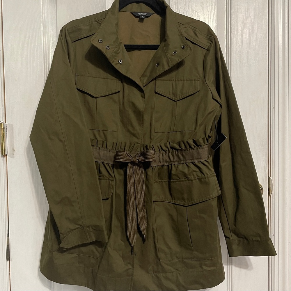 Vera Wang Military Army Green 4 Pocket Utility Jacket with Bow Front Tie Medium - Picture 2 of 9